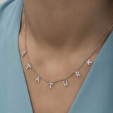 Ebuz Gümüş Atatürk Yazılı Kadın Kolye