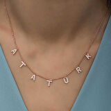 Ebuz Gümüş Rose Atatürk Yazılı Kadın Kolye