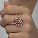 Ebuz Gümüş Rose Birleşmiş Kalpler Kadın Kolye