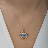 Ebuz ​Gümüş Rose Mavi Opal Taşlı Güneş Kadın Kolye