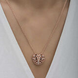 Ebuz Gümüş Rose Bombeli Kalp Kadın Kolye