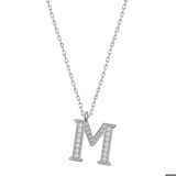 Ebuz Gümüş Rodyum M Harfi Kadın Kolye