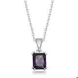Ebuz Gümüş Mor Kristal Kare Taşlı Kadın Kolye