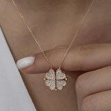 Ebuz Gümüş Rose Kalpli Açılabilen Yonca Kadın Kolye