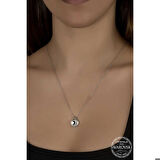 Ebuz Swarovski Crystal Taşlı Çerçeveli Gümüş Kadın Kolye