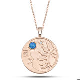 Ebuz Gümüş Rose Opal Mavi Taşlı Ay Güneş Kadın Kolye