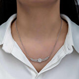 Ebuz Gümüş Gurmet Zincirli Yuvarlak Baget Taşlı Kadın Kolye