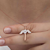 Ebuz Gümüş Manolya Çiçeği Melek Kadın Kolye