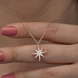 Ebuz Gümüş Rose Kutup Yıldızı Kadın Kolye