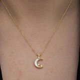 Ebuz Gümüş Gold Ay Yıldız Kadın Kolye