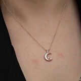 Ebuz Gümüş Rose Ay Yıldız Kadın Kolye
