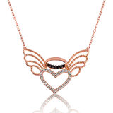 Ebuz Gümüş Kalpli Melek Kanadı Kadın Kolye