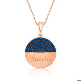 Ebuz Gümüş Rose Mavi Taşlı İsimli Kadın Kolye