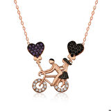 Ebuz Gümüş Bisikletli Aşıklar Kadın Kolye