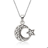 Ebuz Gümüş Ay Yıldız Kadın Kolye