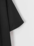 Ebedi New York Baskılı Oversize Bisiklet Yaka T-shirt - Siyah