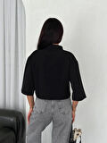 Ebedi Crop Yakalı Gömlek Üç Çeyrek Sleeve Kol - Siyah