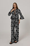 Ebedi İşlemeli Oversize Pantolon - Siyah