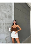 Straplez Kadın Crop Bluz