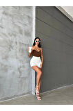 Straplez Kadın Crop Bluz