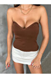 Straplez Kadın Crop Bluz