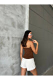 Straplez Kadın Crop Bluz