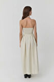 Straplez Midi Elbise %100 Pamuk