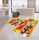 Çiçek Desen Banyo Paspası, Renkli Çiçekler Klozet Takımı, Kaymaz Taban Banyo Paspası, Çiçekli  Klozet Takımı, Klozet Takımı, Yıkanabilir Klozet Takımı, Dekoratif Banyo Paspası