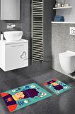 Kadın Yüz Desen Banyo Paspası, Mavi Renk Paspas, Figürlü Paspas Takımı, Kaymaz Taban Banyo Paspası, Çiçekli  Klozet Takımı, Klozet Takımı, Yıkanabilir Klozet Takımı, Dekoratif Banyo Paspası