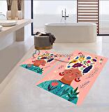 Kadın Yüz Desen Banyo Paspası, Pembe Renk Paspas, Figürlü Paspas Takımı, Kaymaz Taban Banyo Paspası, Çiçekli  Klozet Takımı, Klozet Takımı, Yıkanabilir Klozet Takımı, Dekoratif Banyo Paspası