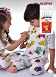 Özel Kalemli Boyanabilir Kısa Kollu Çocuk Pijama Takımı 012