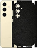 Samsung Galaxy S24+ ile Uyumlu Deri Desenli Siyah Arka Kaplama