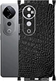 Vivo V40 5G ile Uyumlu Deri Desenli Siyah Arka Kaplama