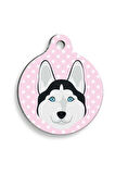Puantiyeli Pembe Husky Yuvarlak Köpek Künyesi