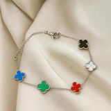 Çelik Gümüş Renk Renkli Yonca Model Kadın Bileklik