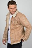 Erkek İçi Kürklü Slim Fit Premium Deri Mont Bej Edw001