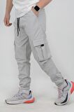 Erkek Slim Fit Cepli Beli ve Paçası Lastikli İnce Spor Pantolon Gri  Edw071