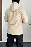 Erkek Slim Fit Krinkıl Kumaş Kanguru Cepli Yarım Fermuarlı Mevsimlik Mont Krem Edw077