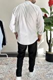 Erkek Slim Fit Keten Görünümlü Pamuklu Gömlek Beyaz Edw087