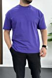 Erkek Oversize %100 Pamuk Good Vibes Sırt Baskılı T-shirt Mor Edw091