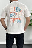 Erkek Oversize %100 Pamuk Good Vibes Sırt Baskılı T-shirt Ekru Edw091