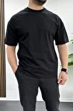 Erkek Oversize %100 Pamuk Spirit Sırt Baskılı T-shirt Siyah Edw093