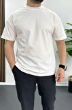 Erkek Oversize %100 Pamuk Spirit Sırt Baskılı T-shirt Ekru Edw093