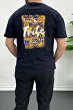 Erkek Oversize %100 Pamuk Tribe Sırt Baskılı T-shirt Lacivert Edw094