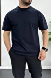 Erkek Oversize %100 Pamuk Tribe Sırt Baskılı T-shirt Lacivert Edw094