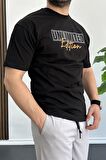 Erkek Oversize %100 Pamuk Unlimited Baskılı T-shirt Siyah Edw106