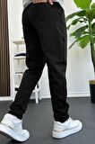 Erkek Slim Fit Beli Lastikli Double Paça Jogger Pantolon Siyah Edw114
