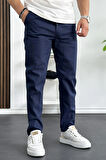 Erkek Rahat Kesim İnce Keten Pantolon Lacivert Edw114