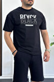 Erkek Oversize %100 Pamuk Baskılı T-shirt Siyah Edw157