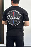 Erkek Oversize %100 Pamuk Sırt Baskılı T-shirt Siyah Edw160